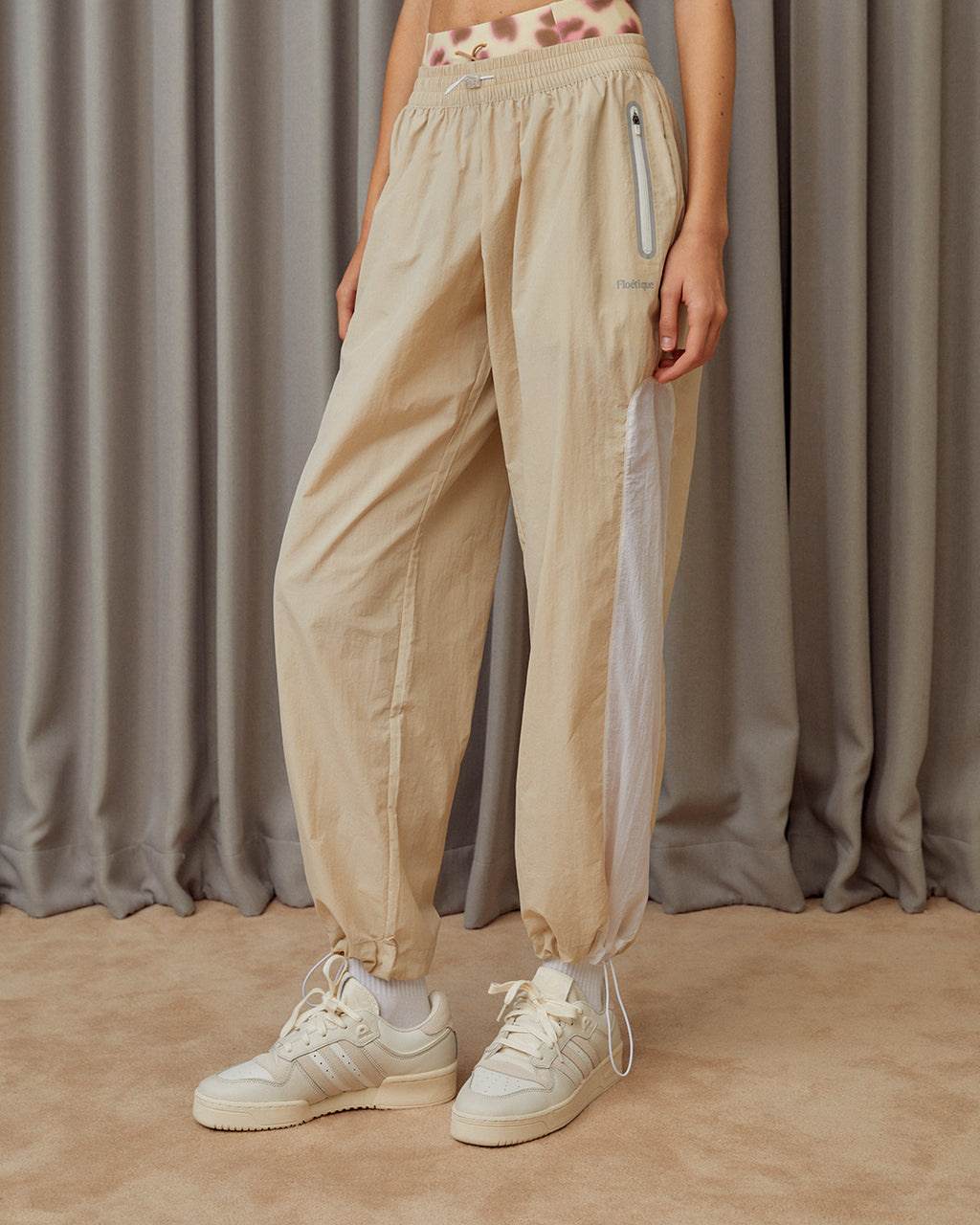 Two-Tone Parachute Pants - Beige