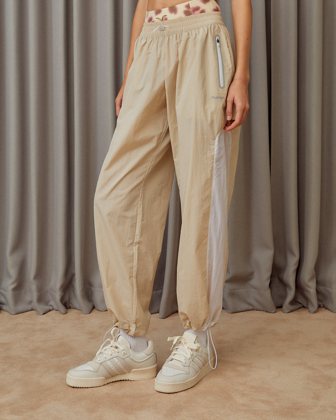 Two-Tone Parachute Pants - Beige