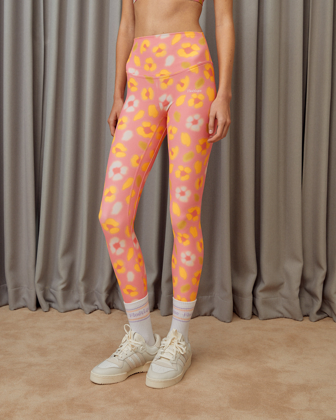 Flower Leopard Leggings - Lantana Pink