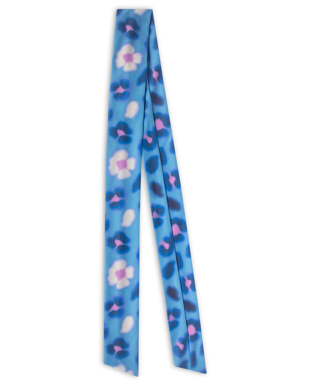 Flower Leopard Ribbon Scarf - Pansy Blue