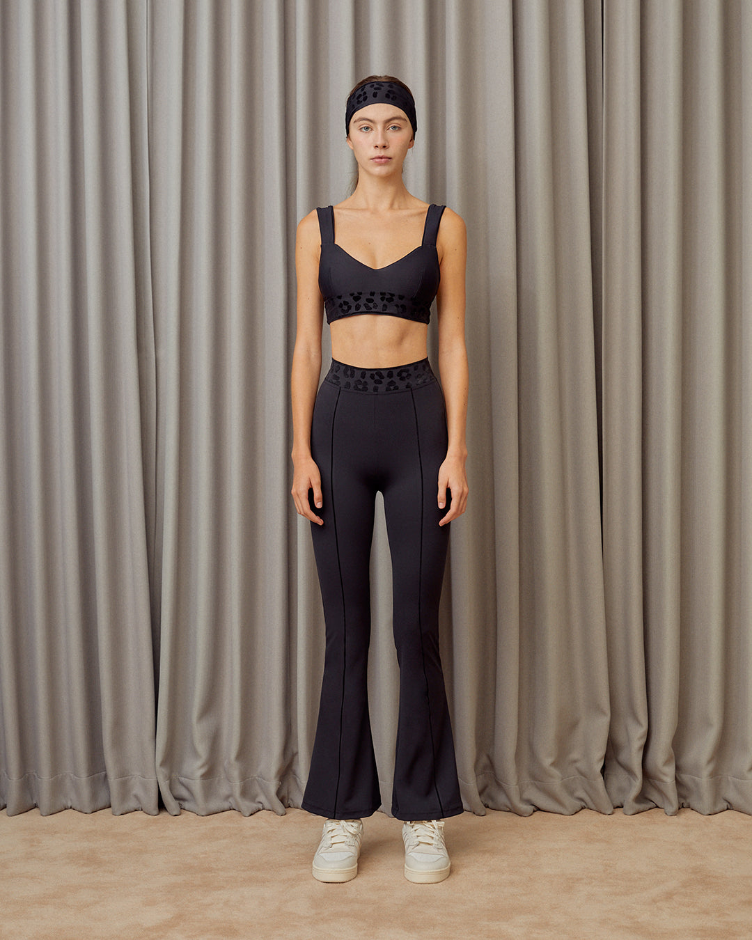 Velvet Leopard Flare Leggings - Black Truffle