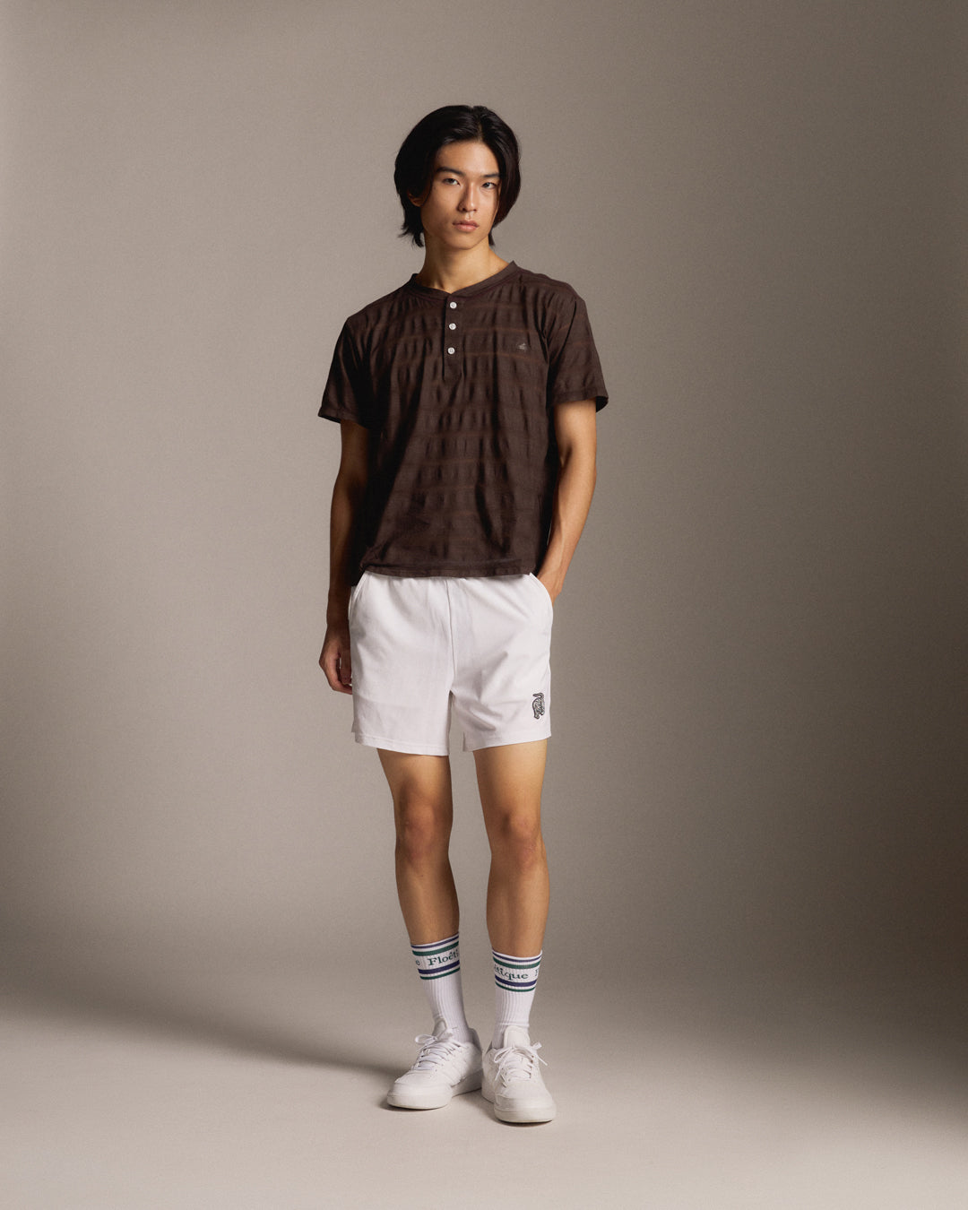 Sheer Stripe Henley Tee - Brown