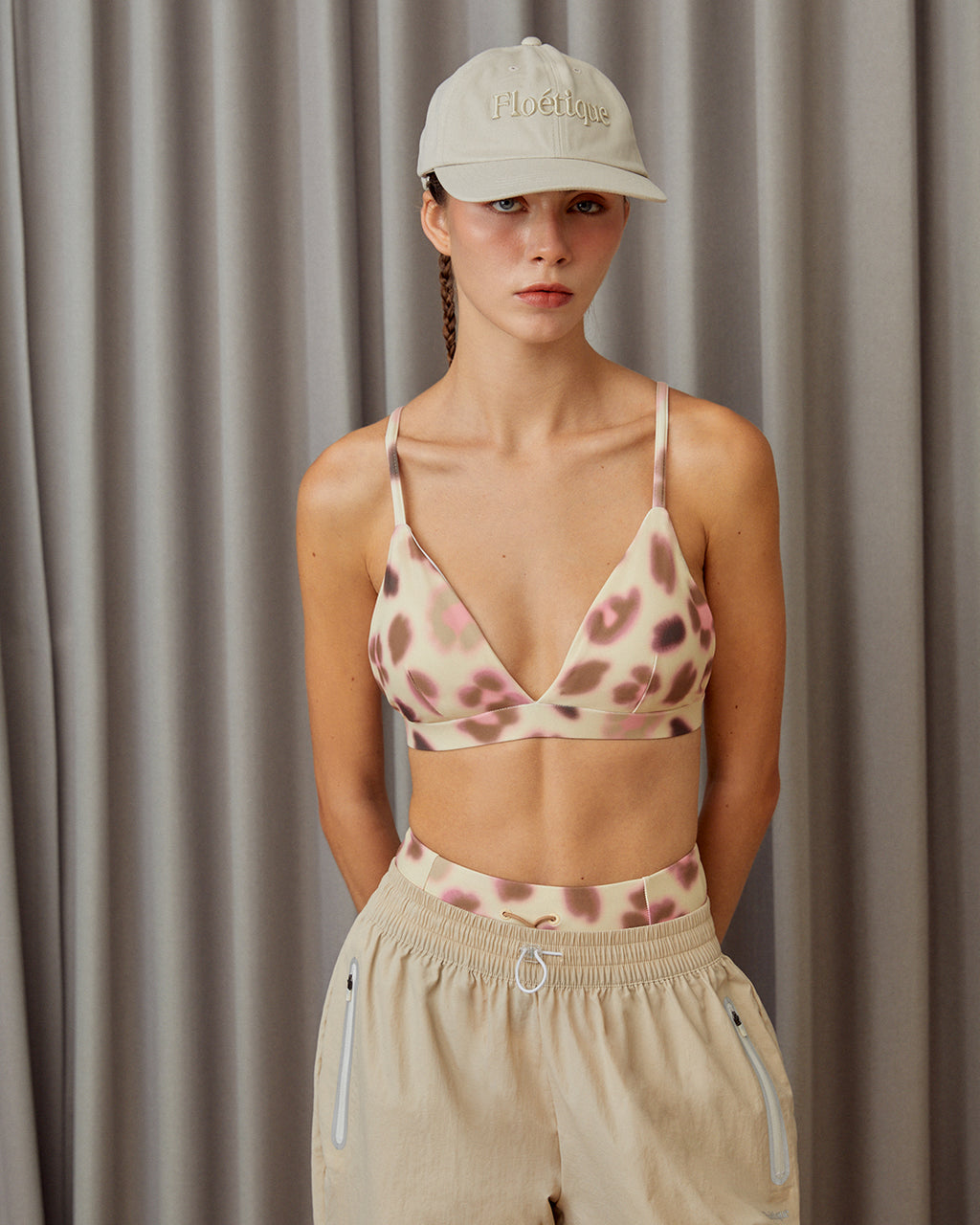 Flower Leopard Bikini Top - Tiger Lily Cream