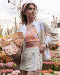 Flower Leopard Strap Sports Bra - Lantana Pink
