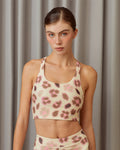 Flower Leopard Longline Sports Bra - Tiger Lily Cream