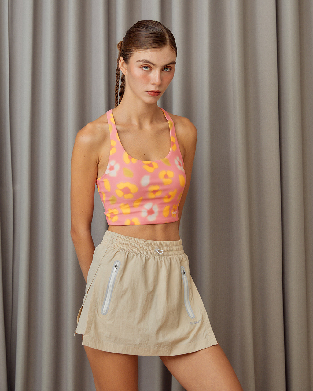 Flower Leopard Longline Sports Bra - Lantana Pink