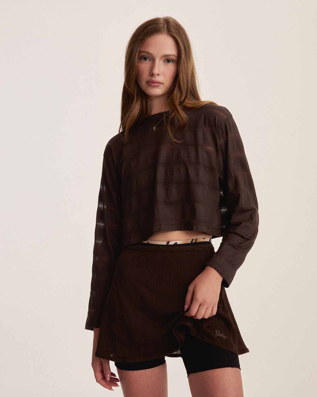 Sheer Stripe Long Sleeve - Brown