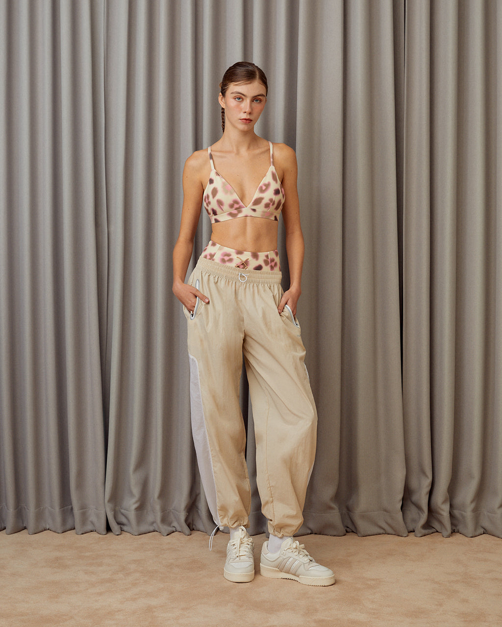 Two-Tone Parachute Pants - Beige
