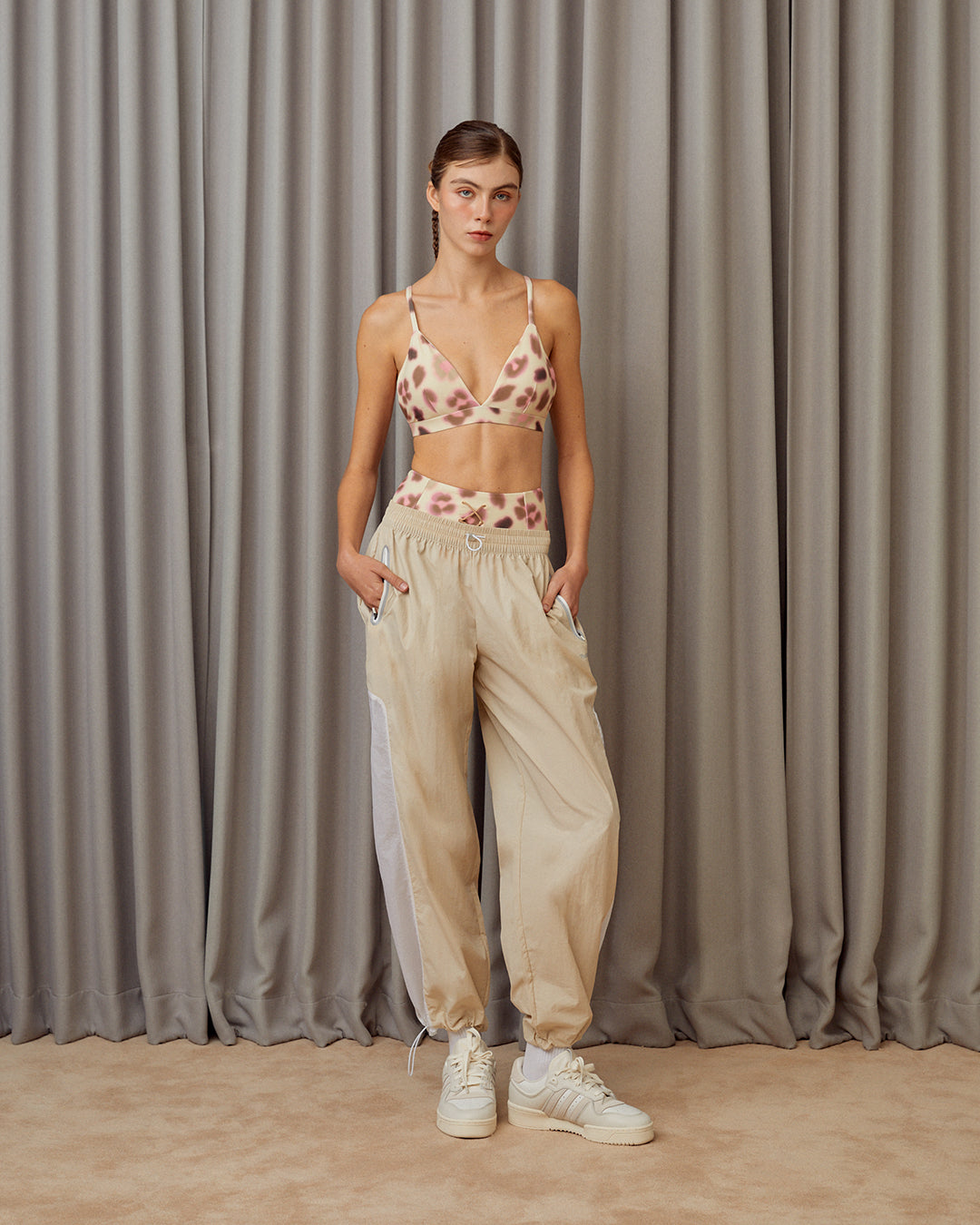 Two-Tone Parachute Pants - Beige