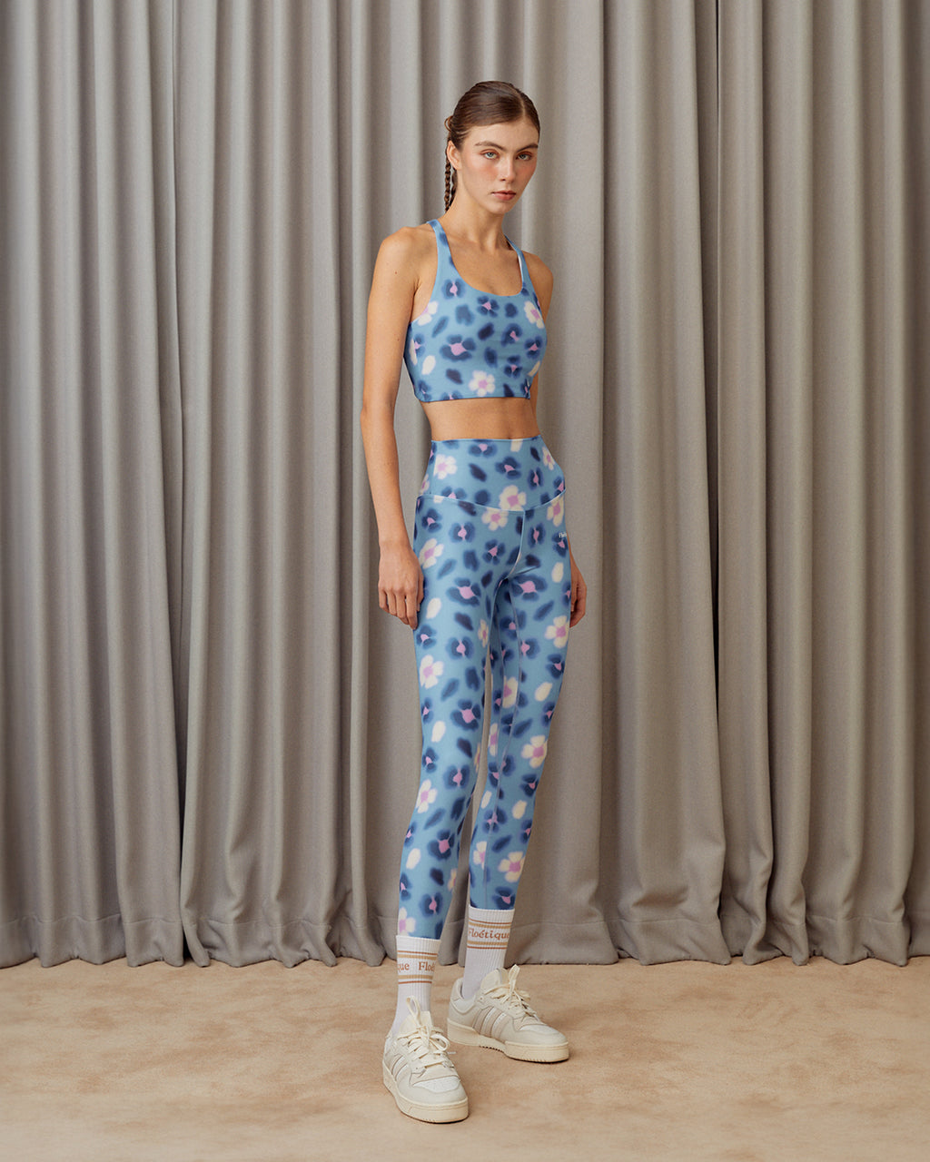 Flower Leopard Leggings - Pansy Bule