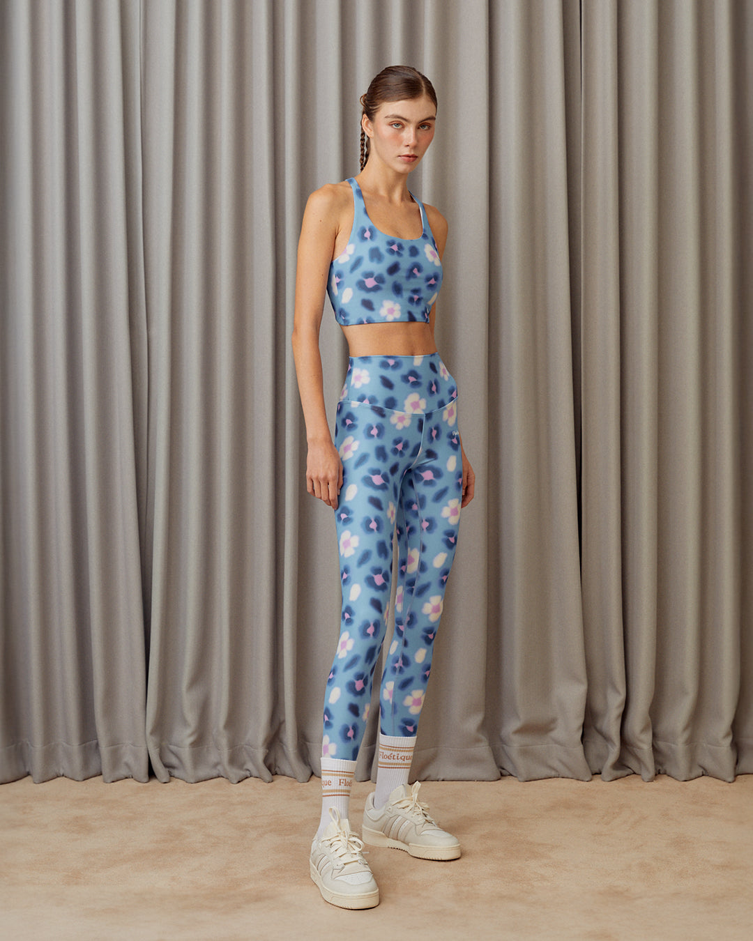 Flower Leopard Leggings - Pansy Bule